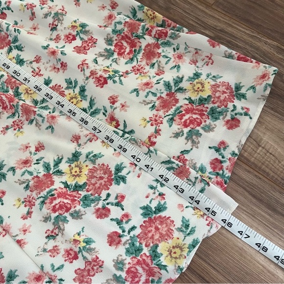 1. State Cream Wrap Midi Dress Flutter Sleeve w/ Pink Yellow Green Floral Size 8 - Picture 11 of 12